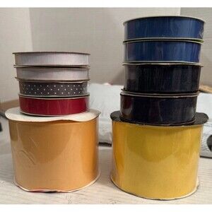 NEW Grosgrain Ribbon Lot 10 Rolls Yellow Gold Navy Blue White Grey Polka Dot RED